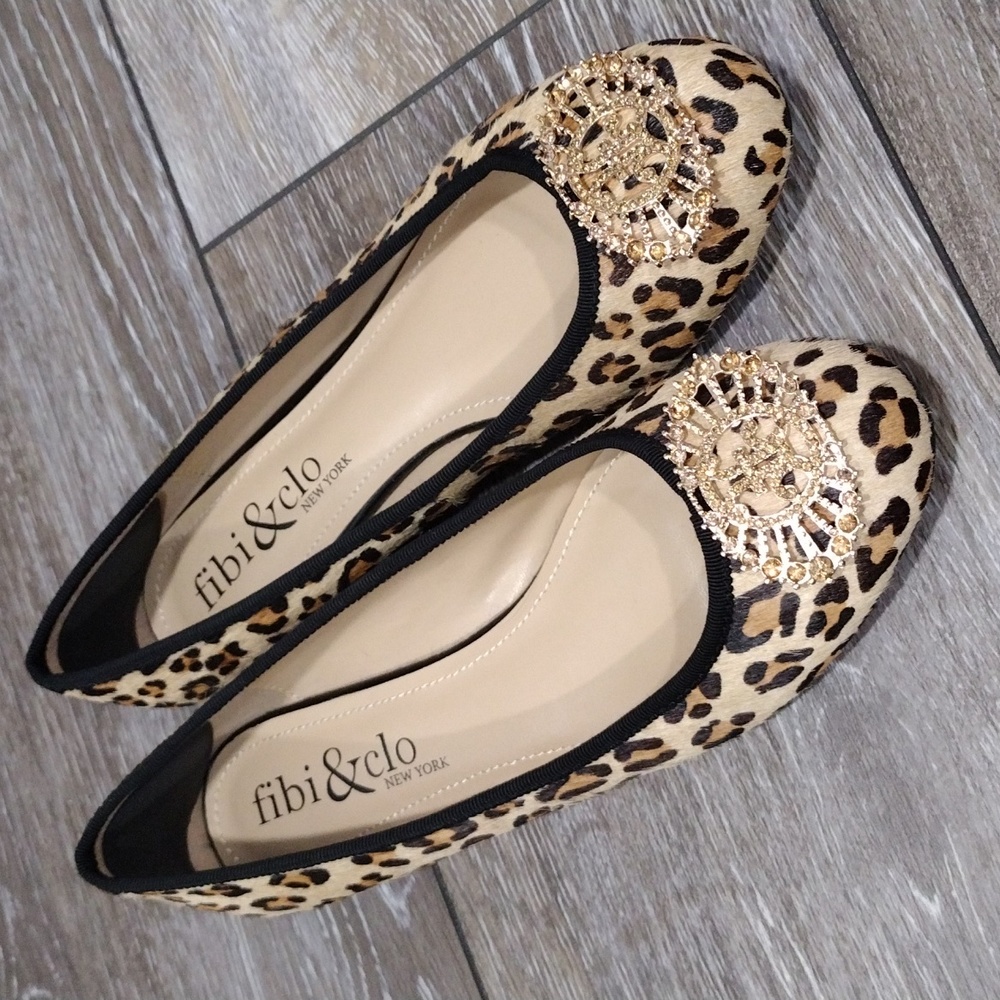 Fibi & Clo New York orange and brown leopard leather ballet flats. NWOT. Size 6